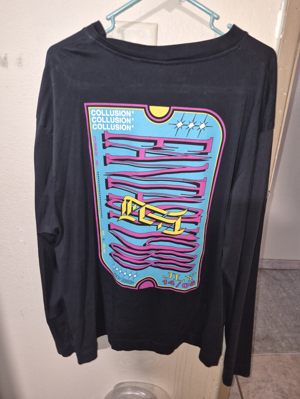 Collusion Black Long Sleeve Graphic Tee - Neon Back Print